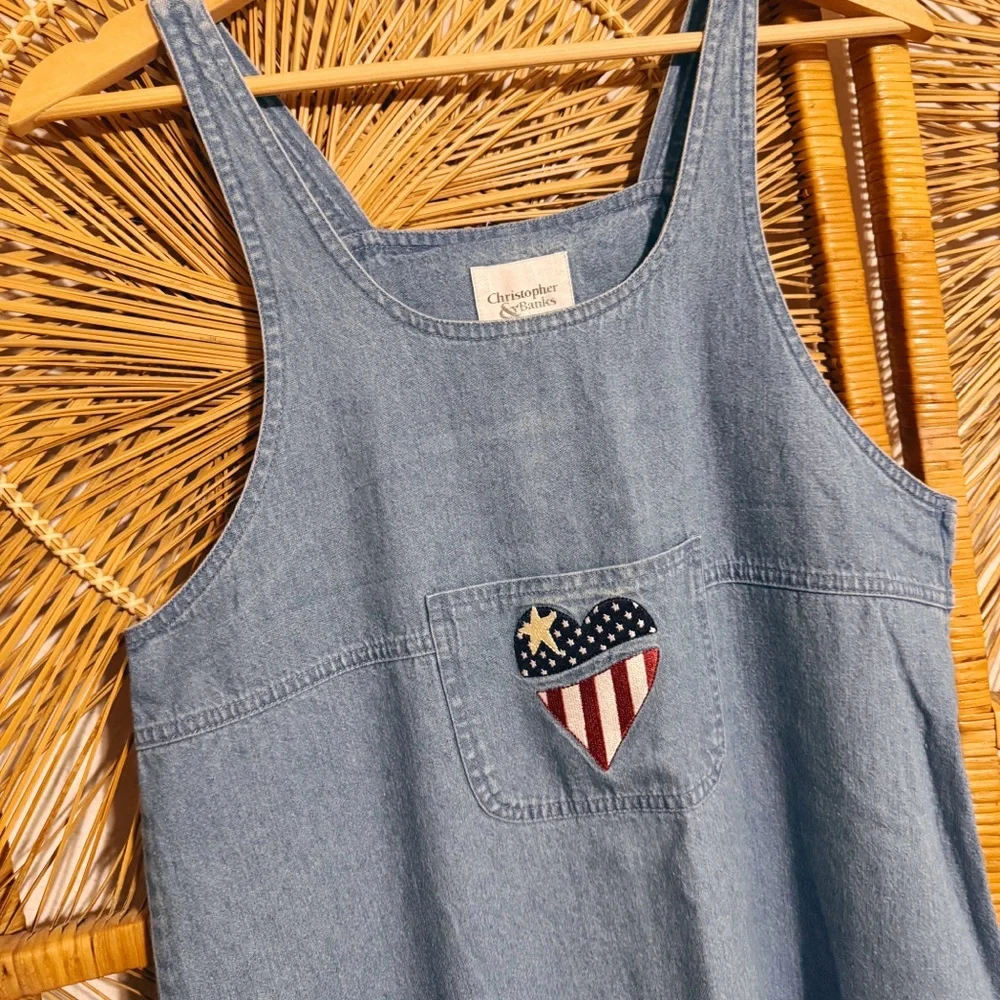 Christopher & Banks Blue Denim Flag Dress Cottage Country Jean Style SZ S - Picture 2 of 7